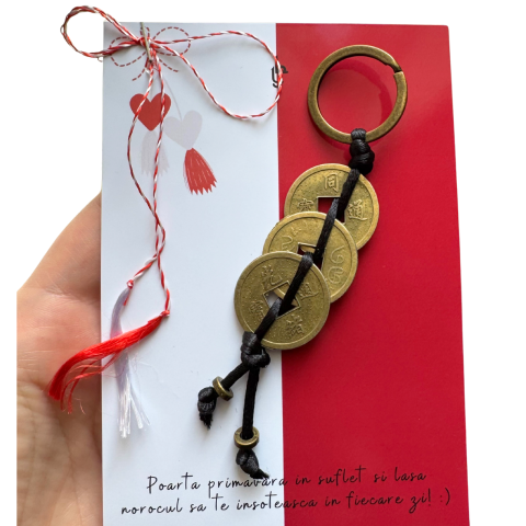 Barbati - Martisor - breloc Feng Shui cu monede chinezesti - negru