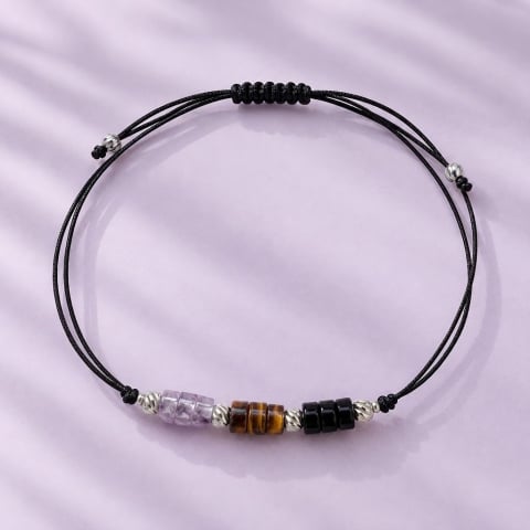 Cele mai populare - Brățară energetica cu Onix negru, Ochi de Tigru și Ametist cu elemente metalice din oțel inoxidabil - protectie si armonie