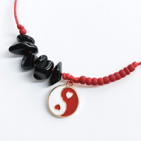 Bratara cu onix negru si pandantiv Yin Yang auriu - protectie [1]