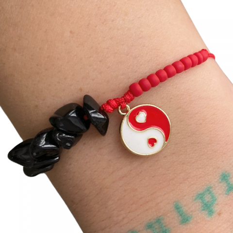 Bratara cu onix negru si pandantiv Yin Yang auriu - protectie [2]