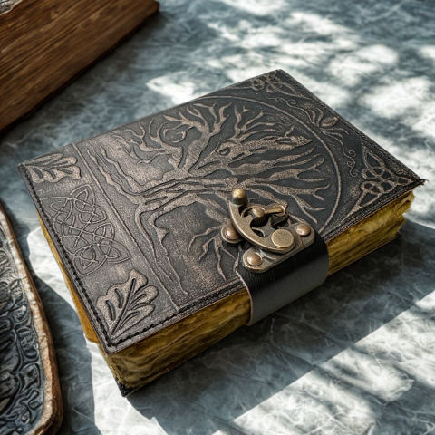 Produse noi - Agenda / Jurnal din piele naturala cu pagini tip pergament si inchidere metalica - Dark