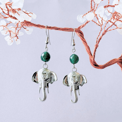 Produse noi - Cercei argintii cu jad verde - Elefant