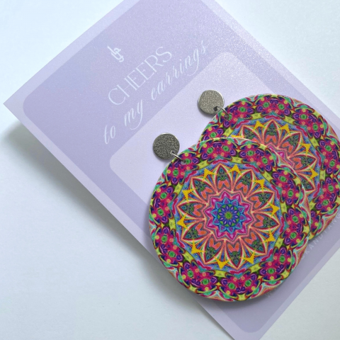 Cercei mari rotunzi din lemn si otel inoxidabil Mandala Flower [3]