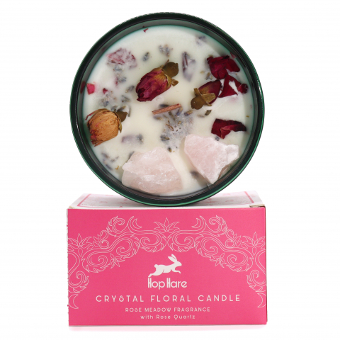 Aromaterapie si fumigatie - Lumanare din ceara de soia cu flori si cristale de cuart roz - trandafir marocan - The lovers