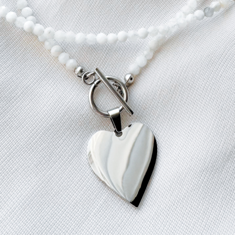 Colier / choker dublu la baza gatului cu piatra lunii si pandativ inima [3]