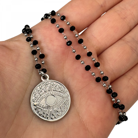 Colier Evil Eye din otel inoxidabil cu cristale negre - Protectie energii negative [1]