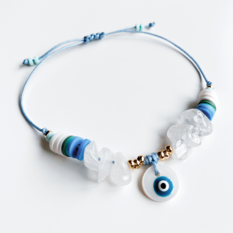 Bratara cristale de cuart transparent cu pandantiv Evil Eye din sidef [1]