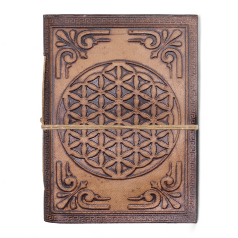 Produse noi - Agenda din piele naturala decorata in relief - Floarea vietii