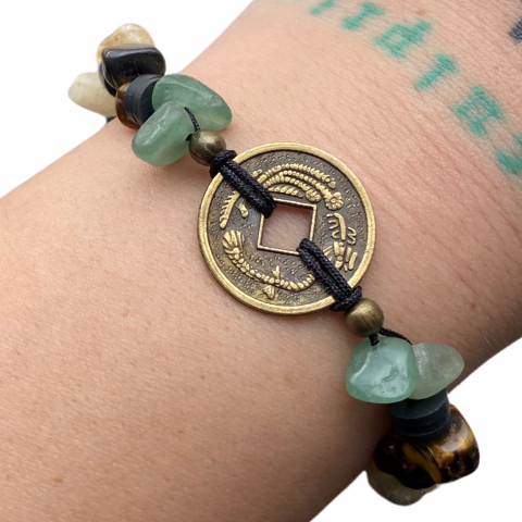 Bratara Feng Shui neagra cu moneda chinezeasca cu aventurin, citrin si ochi de tigru - abundenta si prosperitate [3]