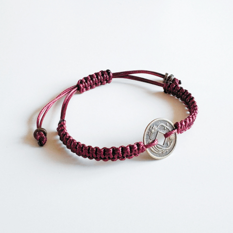 Feng Shui - Bratara barbati Feng Shui cu moneda chinezeasca pentru noroc - bordo