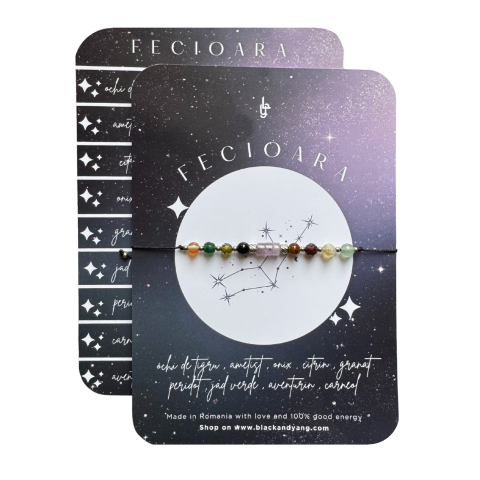 Bratari - Bratara reglabila argintie Zodia Fecioara din 9 cristale naturale si otel inoxidabil 