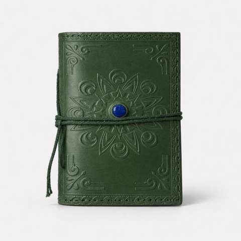 Produse noi - Agenda mica din piele naturala decorata cu piatra - Verde