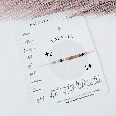 Zodii - Bratara Zodia Balanta cu 9 cristale naturale si otel inoxidabil auriu