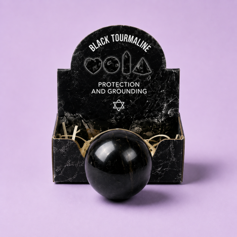 Pietre semipretioase si cristale naturale - Sfera din turmalina neagra