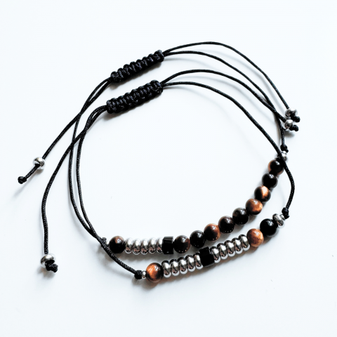 Set bratari cuplu din otel inoxidabil, onix si ochi de tigru in Cod Morse cu mesaj - The sun / The moon [2]