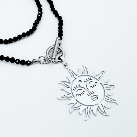 Colier la baza gatului din turmalina neagra cu pandantiv soare [0]