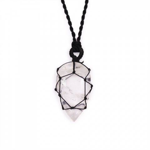 Reduceri ✨ - Colier reglabil pe snur negru cu pandantiv lacrima - cuart transparent