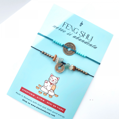 SET BRATARI MONEDA CHINEZEASCA FENG SHUI CU CITRIN, AVENTURIN SI OCHI DE TIGRU - NOROC SI ABUNDENTA [2]