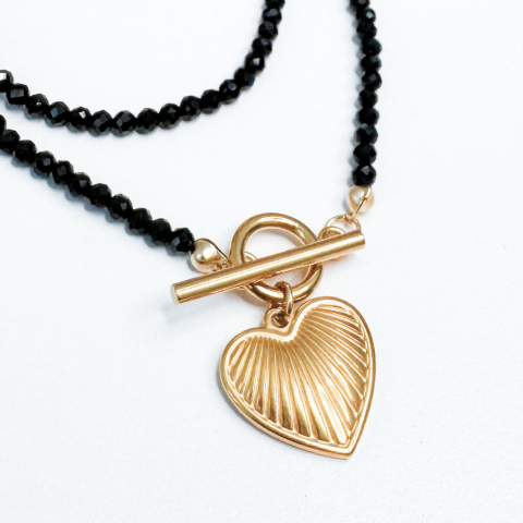Colier din turmalina neagra cu pandantiv inima cu striatii [0]