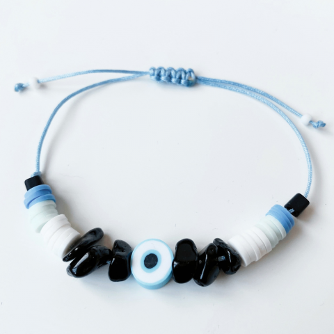 Bratara bleu Evil Eye cu cristale de onix negru [3]