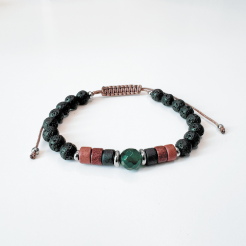 Barbati - Bratara barbati din jad verde, ceramica si margele negre din roca vulcanica