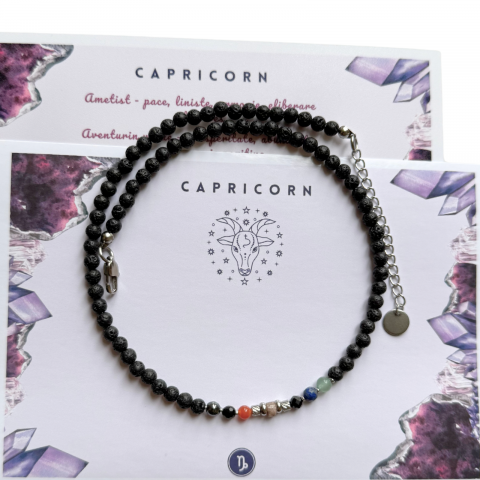 Coliere - Colier la baza gatului cu 7 cristale si lava vulcanica pentru zodia Capricorn