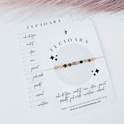 Zodii - Bratara Zodia Fecioara cu 9 cristale naturale si otel inoxidabil auriu