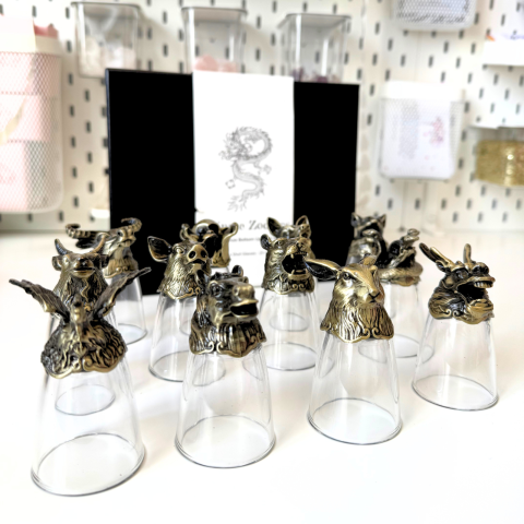 Set 12 pahare mici creaturi mistice bronz antichizat - Zodiac chinezesc [1]