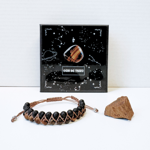 Produse noi - Set barbati cadou bratara si cristal brut - Ochi de tigru