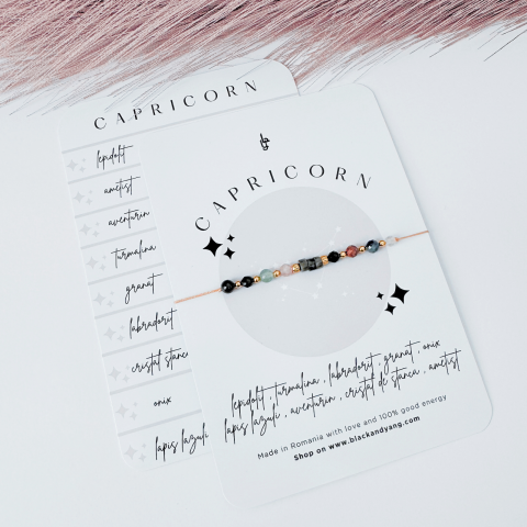 Zodii - Bratara Zodia Capricorn cu 9 cristale naturale si otel inoxidabil auriu