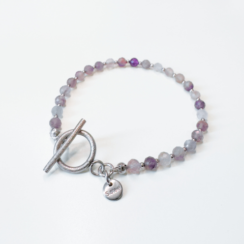 Bratari - Bratara argintie din ametist si otel inoxidabil cu inchizatoare toggle