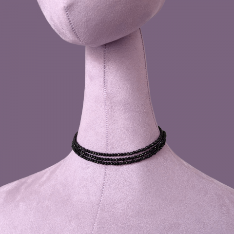Femei - Colier / choker triplu multisir la baza gatului din turmalina neagra