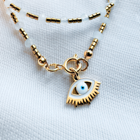 Colier la baza gatului din hematit si jad alb cu pandantiv evil eye [1]