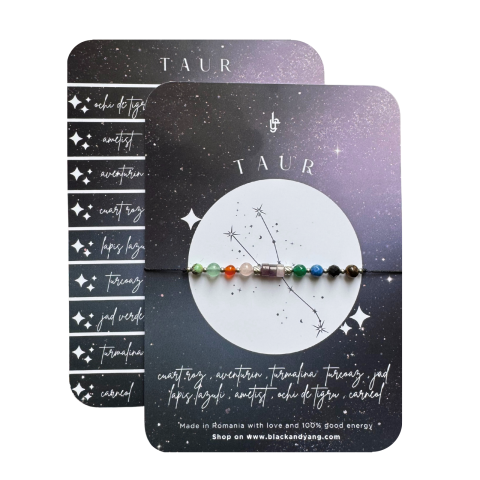 Bratari - Bratara reglabila argintie Zodia Taur din 9 cristale naturale si otel inoxidabil