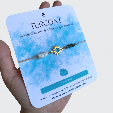 Bratara din turcoaz natural si sidef cu pandantiv soare din otel inoxidabil - vindecare energetica si spirituala [6]