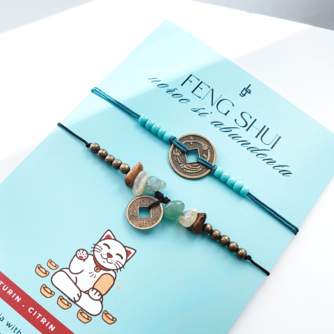 SET BRATARI MONEDA CHINEZEASCA FENG SHUI CU CITRIN, AVENTURIN SI OCHI DE TIGRU - NOROC SI ABUNDENTA [1]