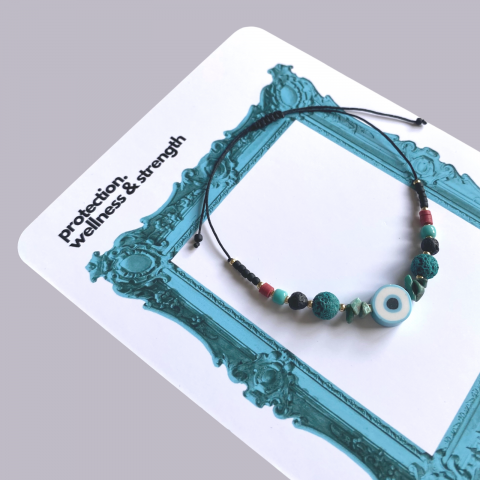 Bratari - Bratara Evil Eye din otel inoxidabil auriu cu cristale naturale de turcoaz - Protectie, bunastare si putere
