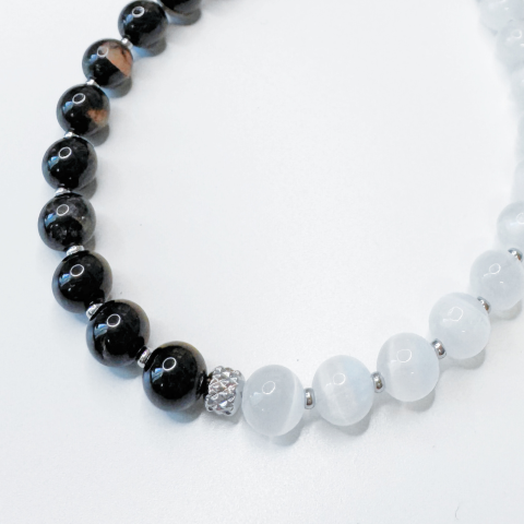Bratara reglabila argintie cu turmalina neagra si selenit - Protectie si purificare [1]
