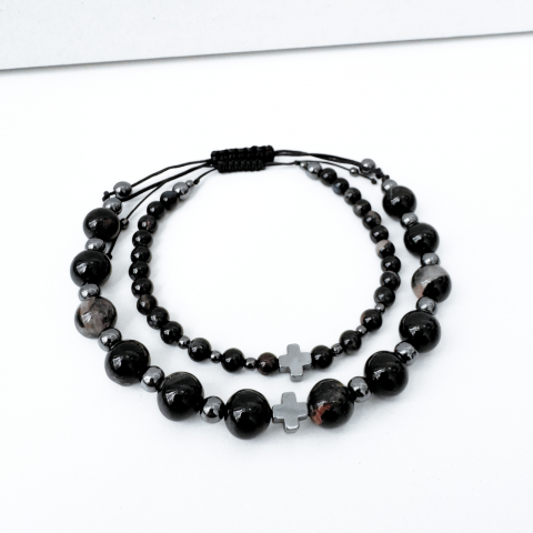 Bratari - Set bratari cuplu din turmalina neagra si hematit - Protectie energie negativa