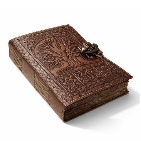 Agende si Jurnale - Agenda / Jurnal din piele naturala cu pagini tip pergament si inchidere metalica - Copac antic