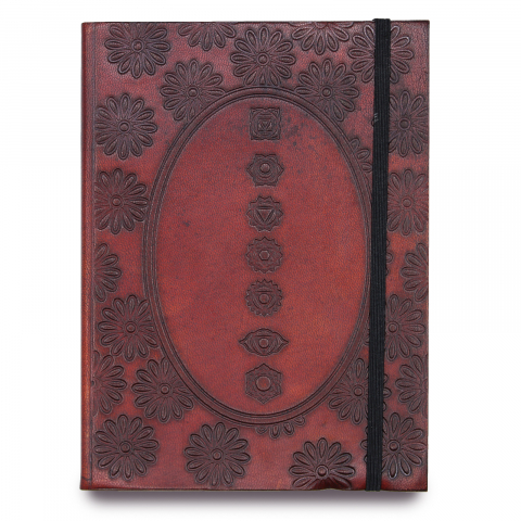 Agende si Jurnale - Agenda / Jurnal din piele tabacita vegetal cu banda elastica - Chakra Mandala