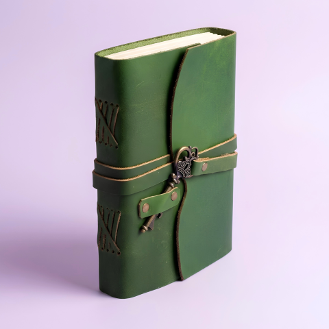 Produse noi - Agenda / Jurnal verde din piele naturala - Cheie