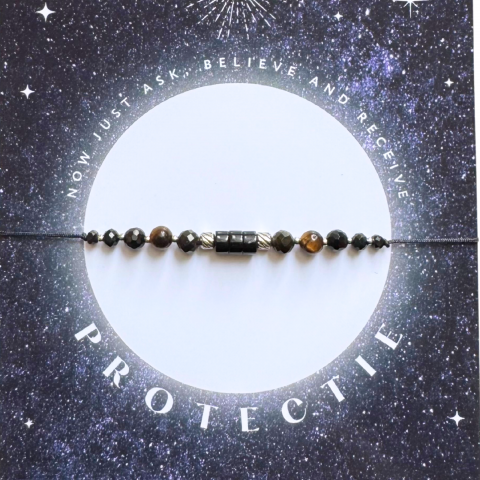 Bratara energetica mix cristale pentru protectie - turmalina neagra, onix, obsidian, ochi de tigru - argintiu [1]