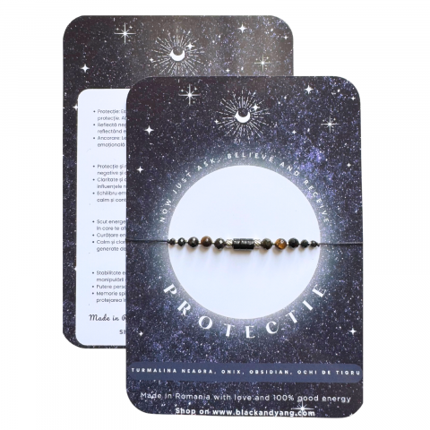 Femei - Bratara energetica mix cristale pentru protectie - turmalina neagra, onix, obsidian, ochi de tigru - argintiu