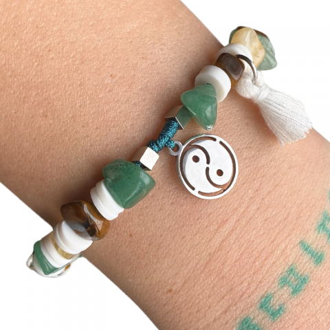 Bratara Feng Shui Yin si Yang moneda cu aventurin, citrin si ochi de tigru - abundenta si prosperitate - alb [1]