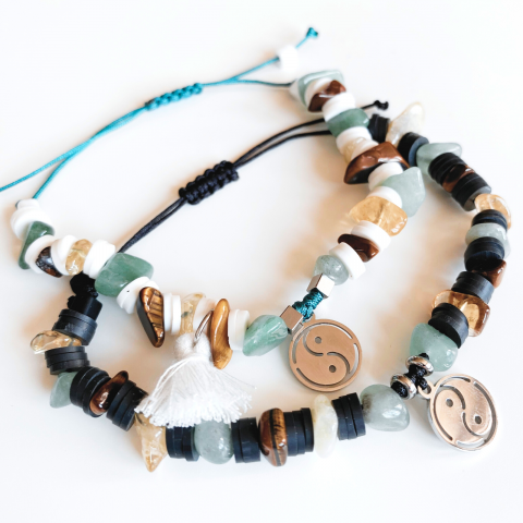 BRATARA FENG SHUI YIN SI YANG moneda CU AVENTURIN, CITRIN SI OCHI DE TIGRU - ABUNDENTA SI PROSPERITATE - negru [1]