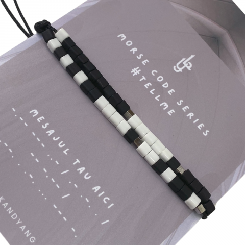 Bratara personalizata Cod Morse - Black & White [1]