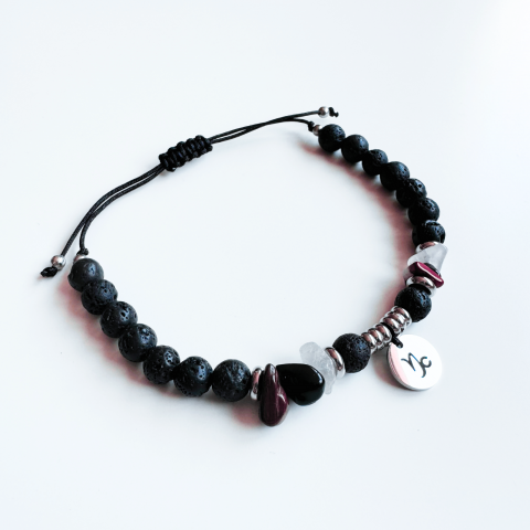 Bratara unisex 6 cristale, otel inoxidabil si roca vulcanica Zodia Capricorn + cristal cadou [1]