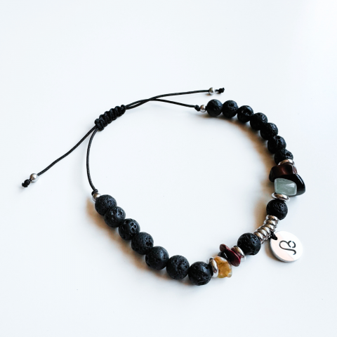Bratara unisex 6 cristale, otel inoxidabil si roca vulcanica Zodia Leu + cristal cadou [1]
