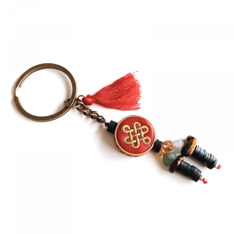 Feng Shui - Breloc moneda chinezeasca cu aventurin, citrin si ochi de tigru